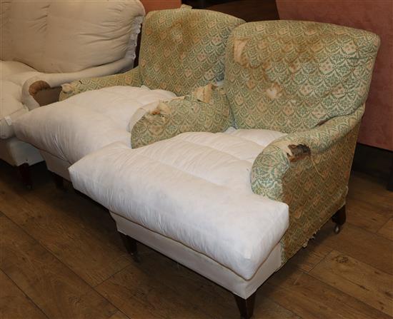A pair of Howard & Sons upholstered armchairs, W.70cm D.100cm H.82cm